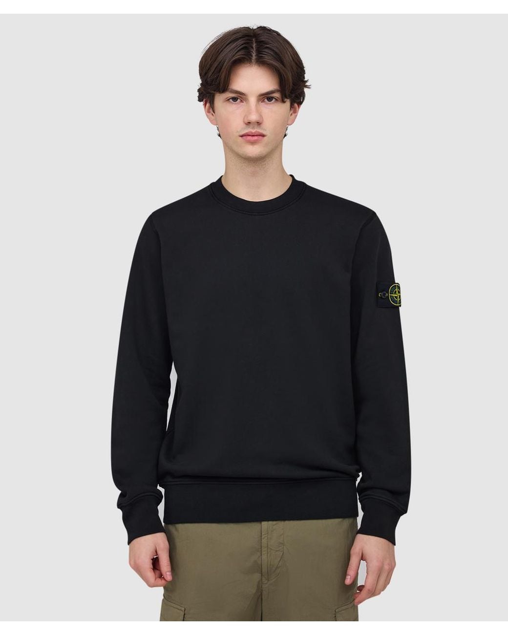 Stone Island Black Organic Cotton Fleece Garment Dyed Sweatshirt for men