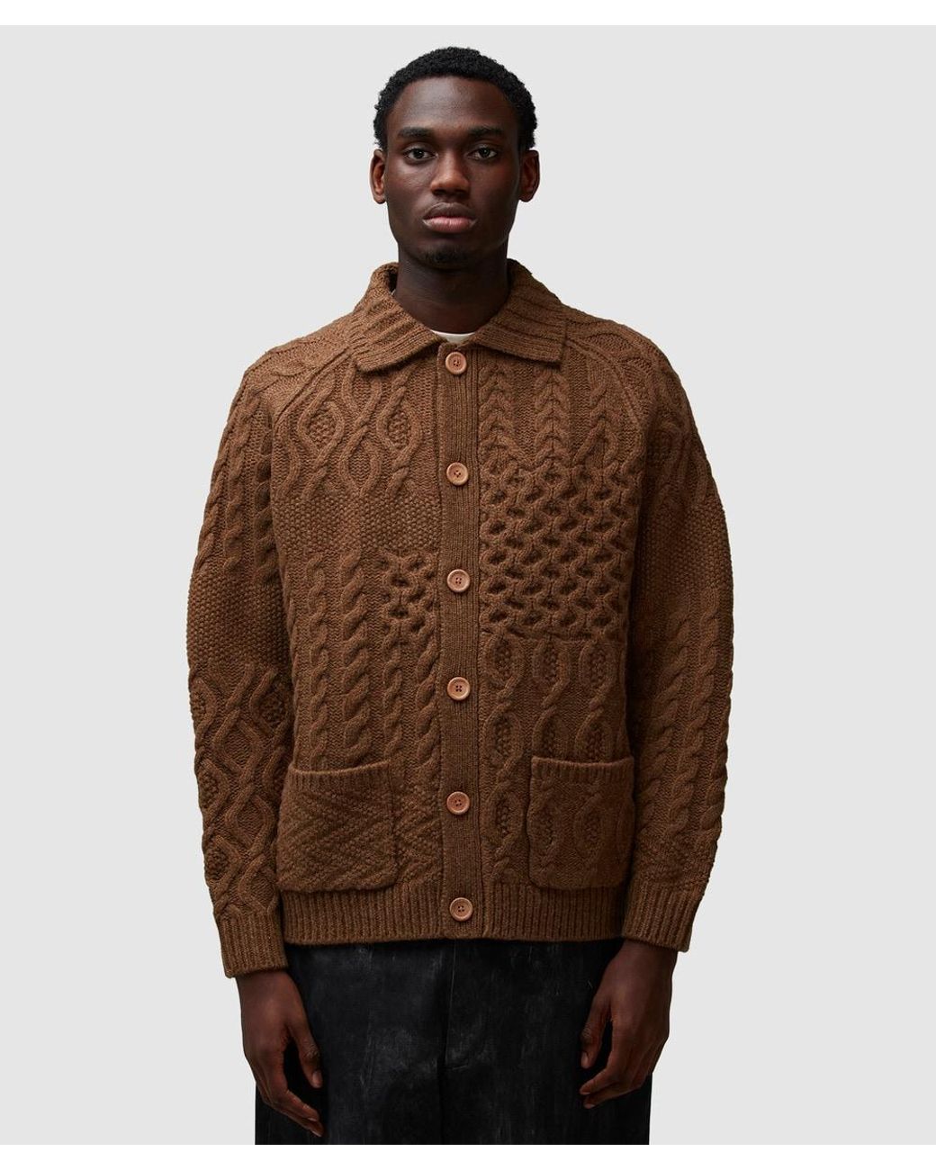 Beams Plus Brown Alan Patchwork Cardigan for men