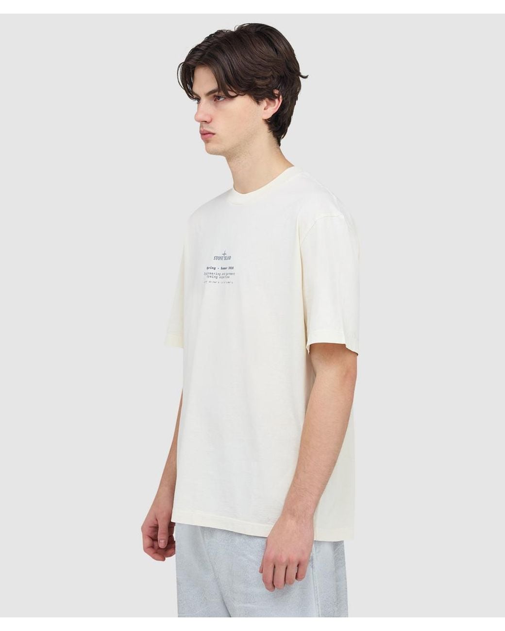 Stone Island White Stone Print T-Shirt (Ivory for men