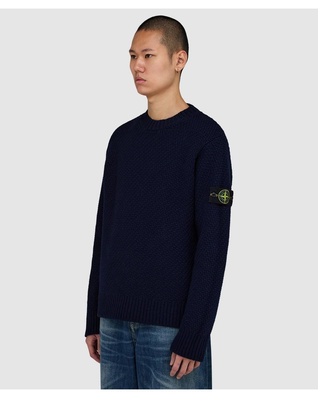Stone Island Blue Loose Fit Lambswool Sweater for men