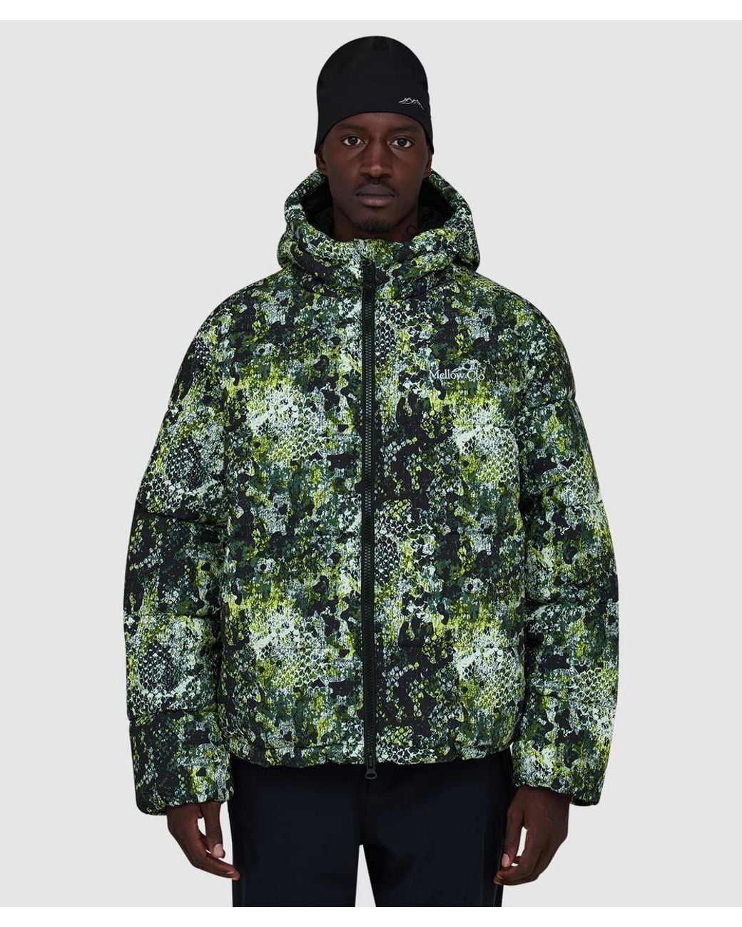 Mellow Clo Green Summit Puffer Jacket (Serpent Camo for men