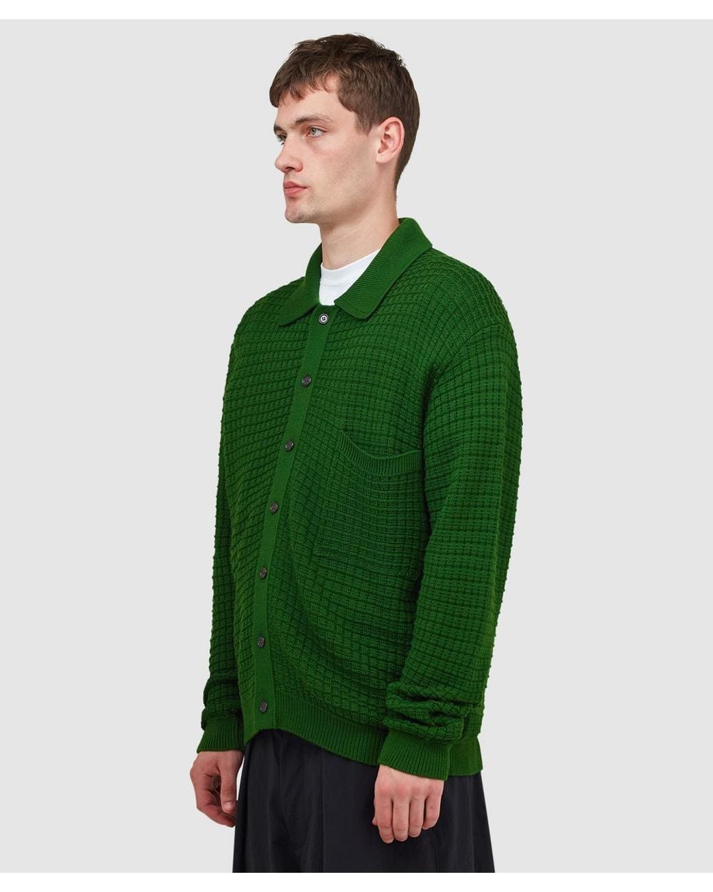 Universal Works Green Merino Charlie Cardigan for men