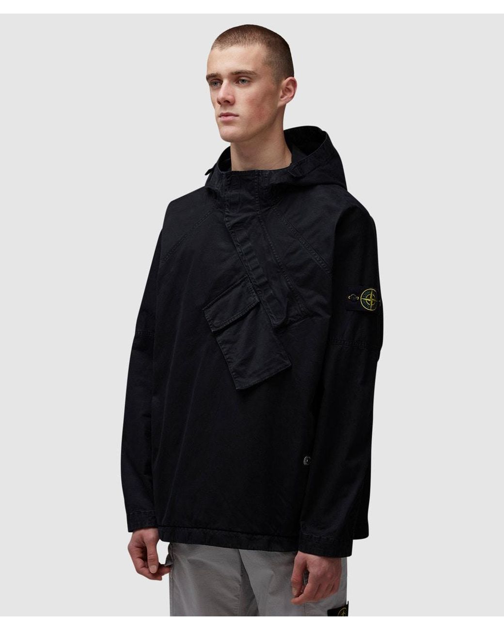Stone Island Garment Dyed Old Effect Pocket Smock Jacket in Black