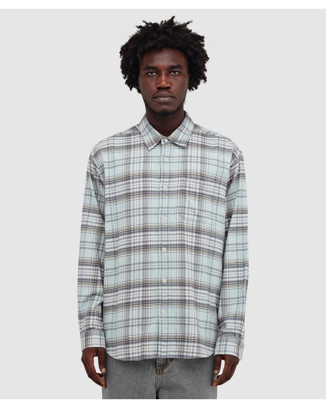 Thisisneverthat Gray Flannel Check Shirt (Sage for men