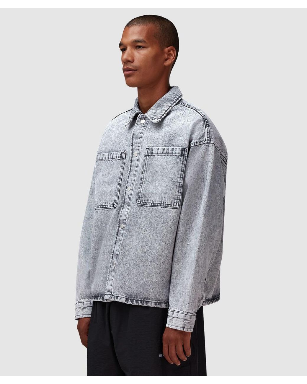 MKI Miyuki-Zoku Gray Denim Box Overshirt (Washed for men