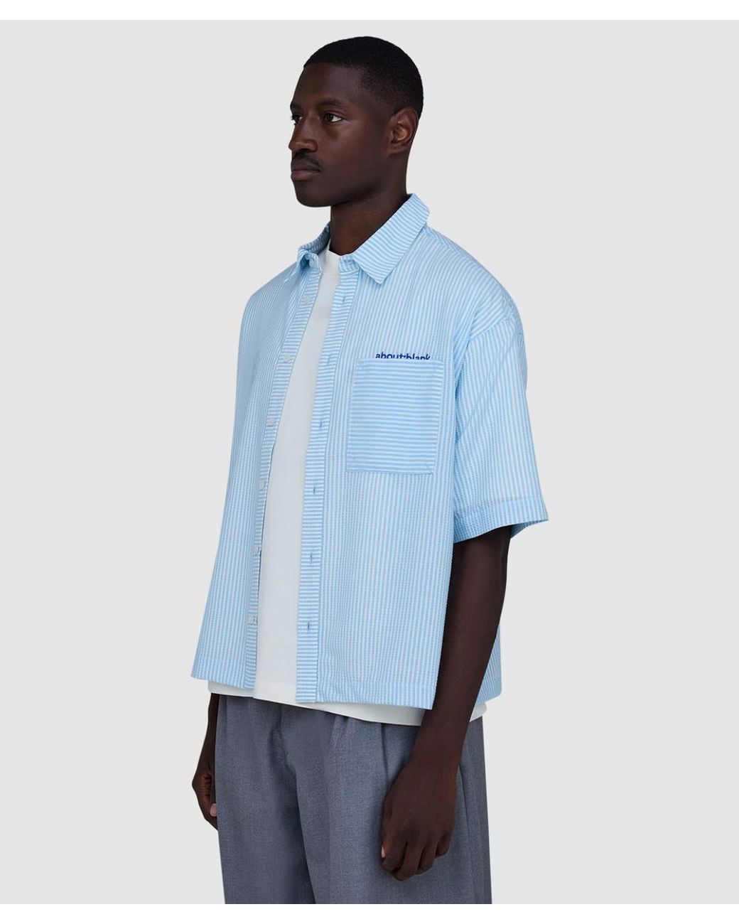 About Blank Blue Seersucker Shirt for men