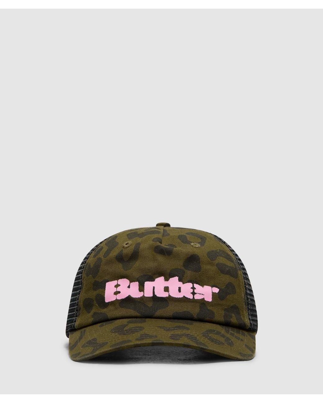 Butter Goods Green Stencil Trucker Cap (Leopard
