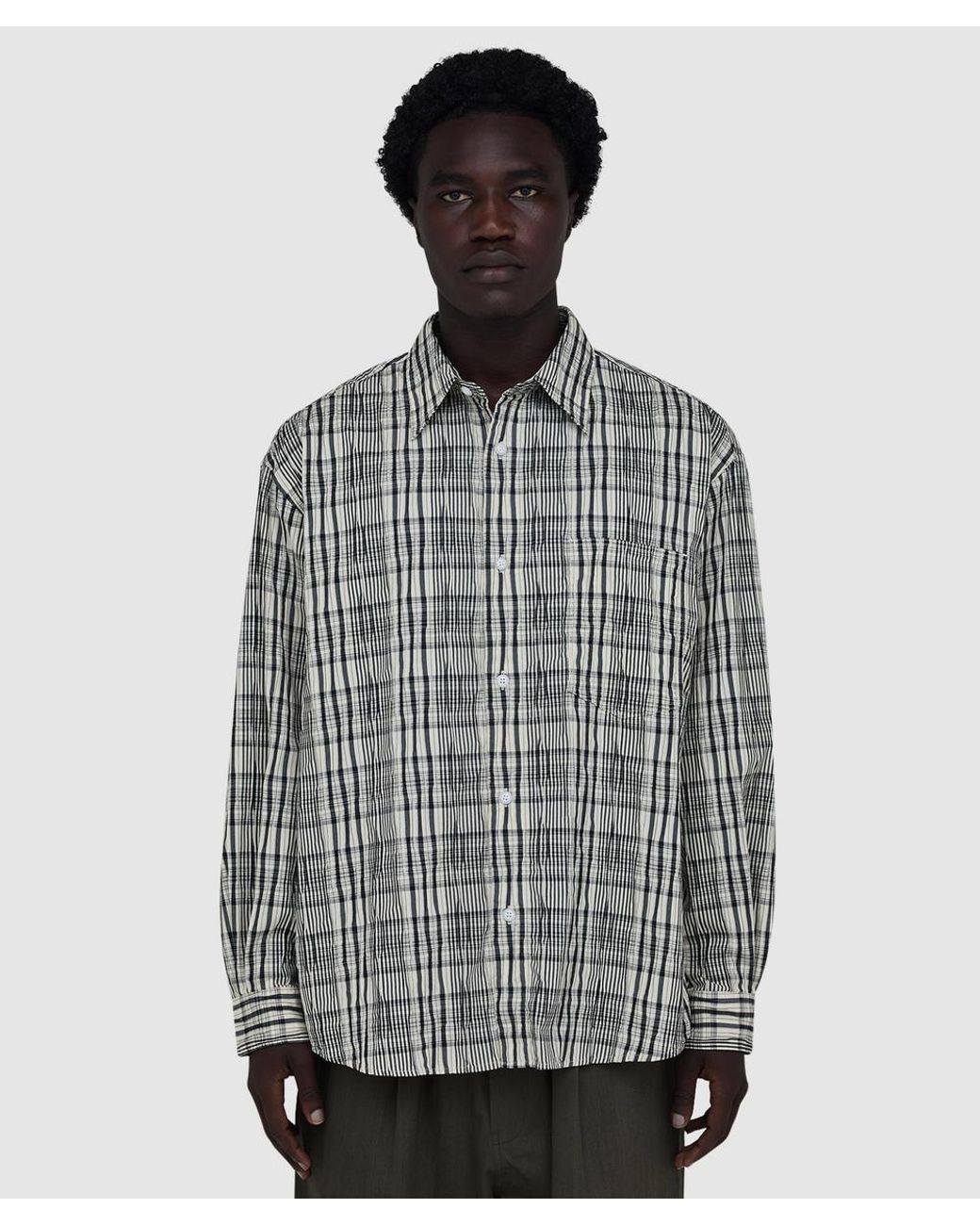 FRIZMWORKS Gray Gathered Check Shirt for men
