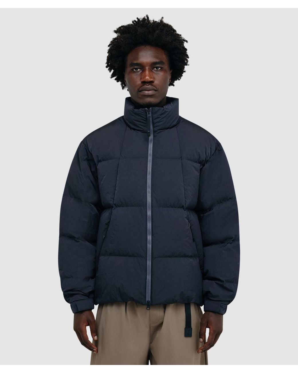 Goldwin Blue Dope Dyed Ripple Down Jacket (Deep Charcoal for men