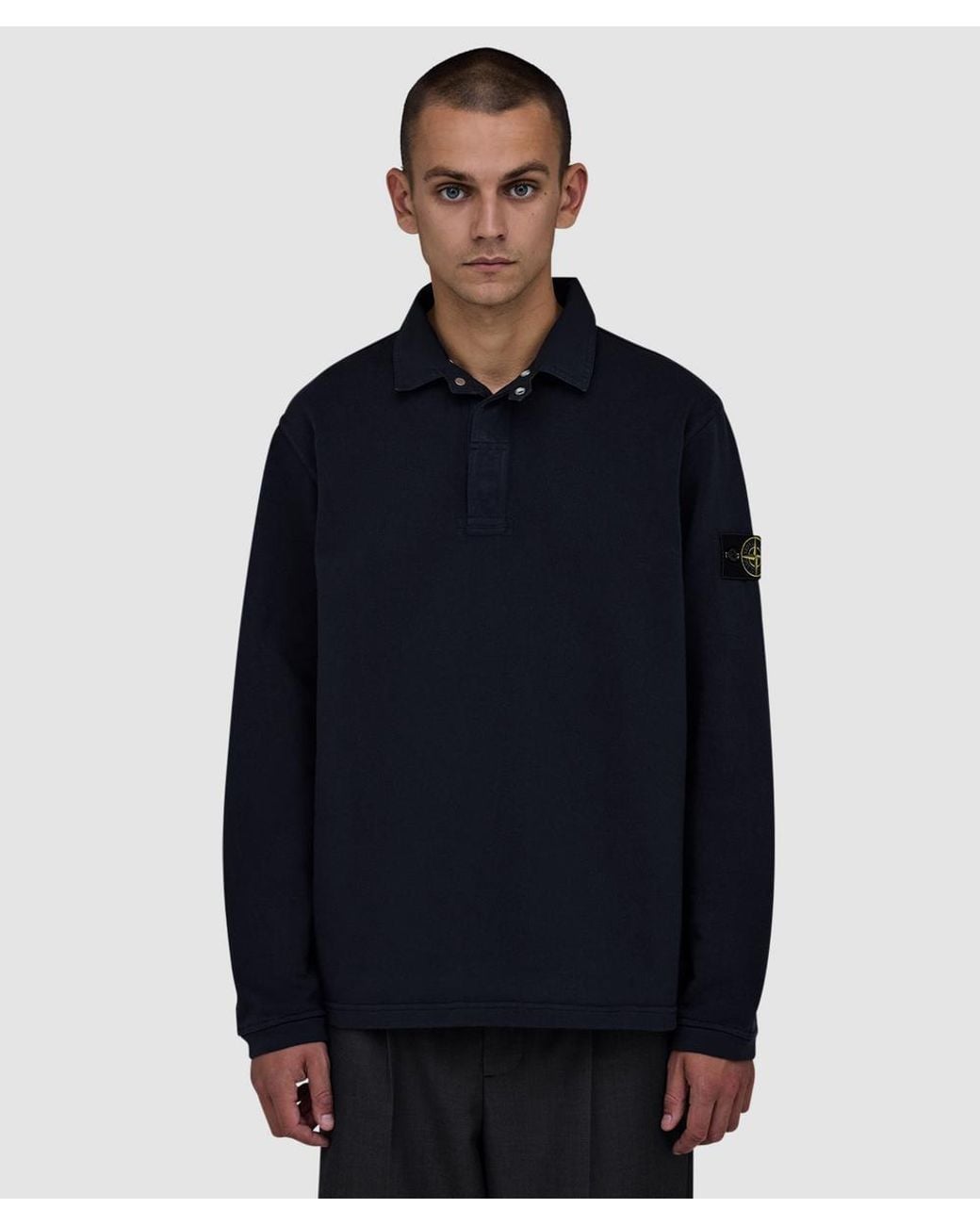 Stone Island Blue Heavy Cotton Jersey Polo Sweater for men