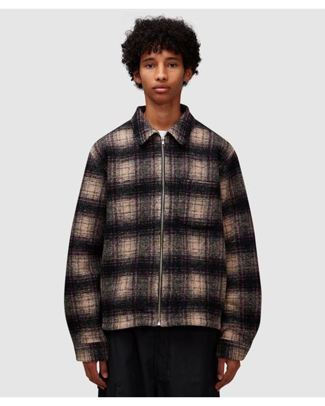 Stussy Wool Zip Plaid Shirt in Black for Men | Lyst