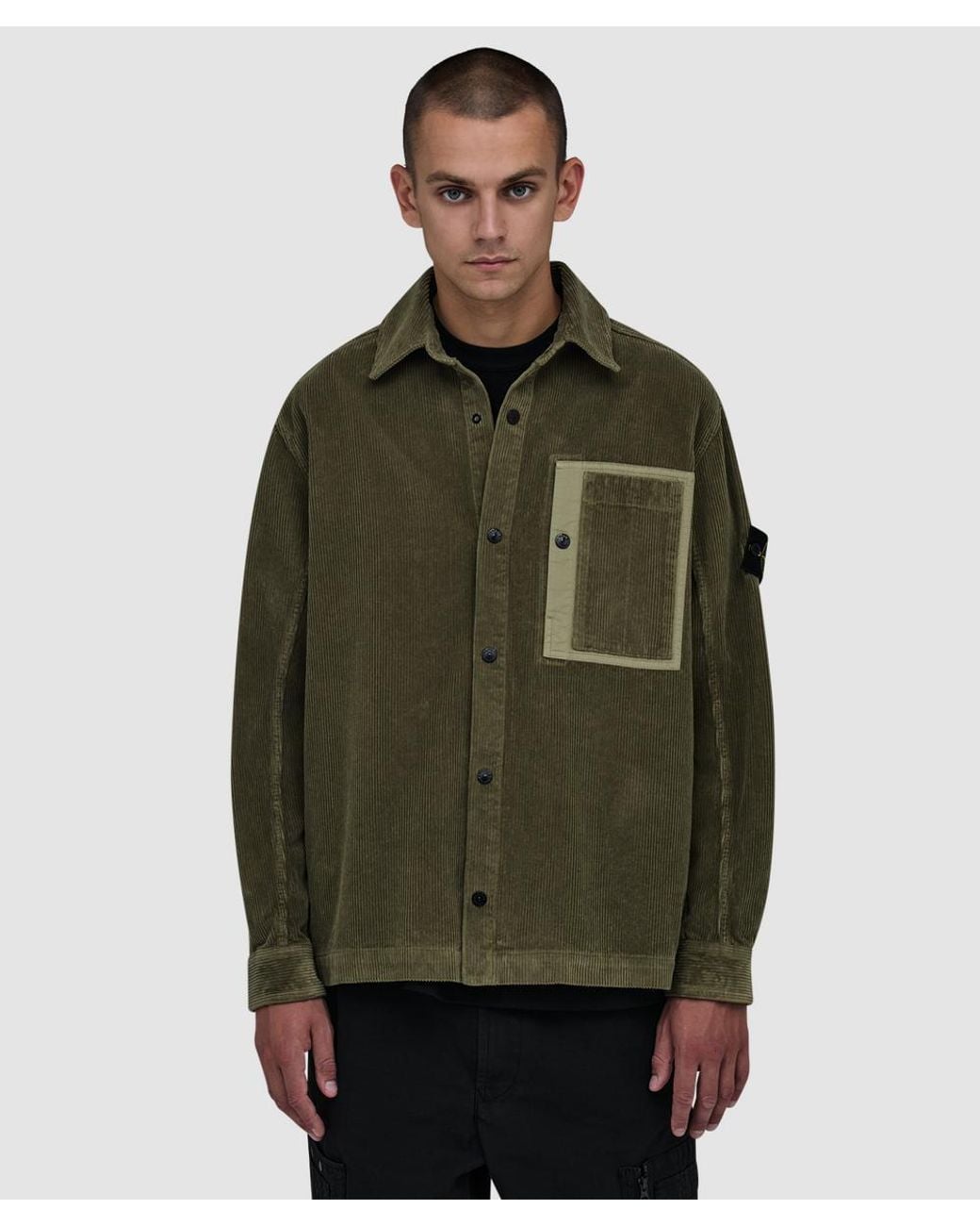 Stone Island Green Organic Cotton Corduroy 800 Shirt (Khaki for men