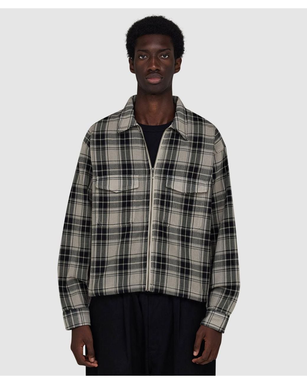 Beams Plus Black Mesh Zip Shirt (Ivory for men