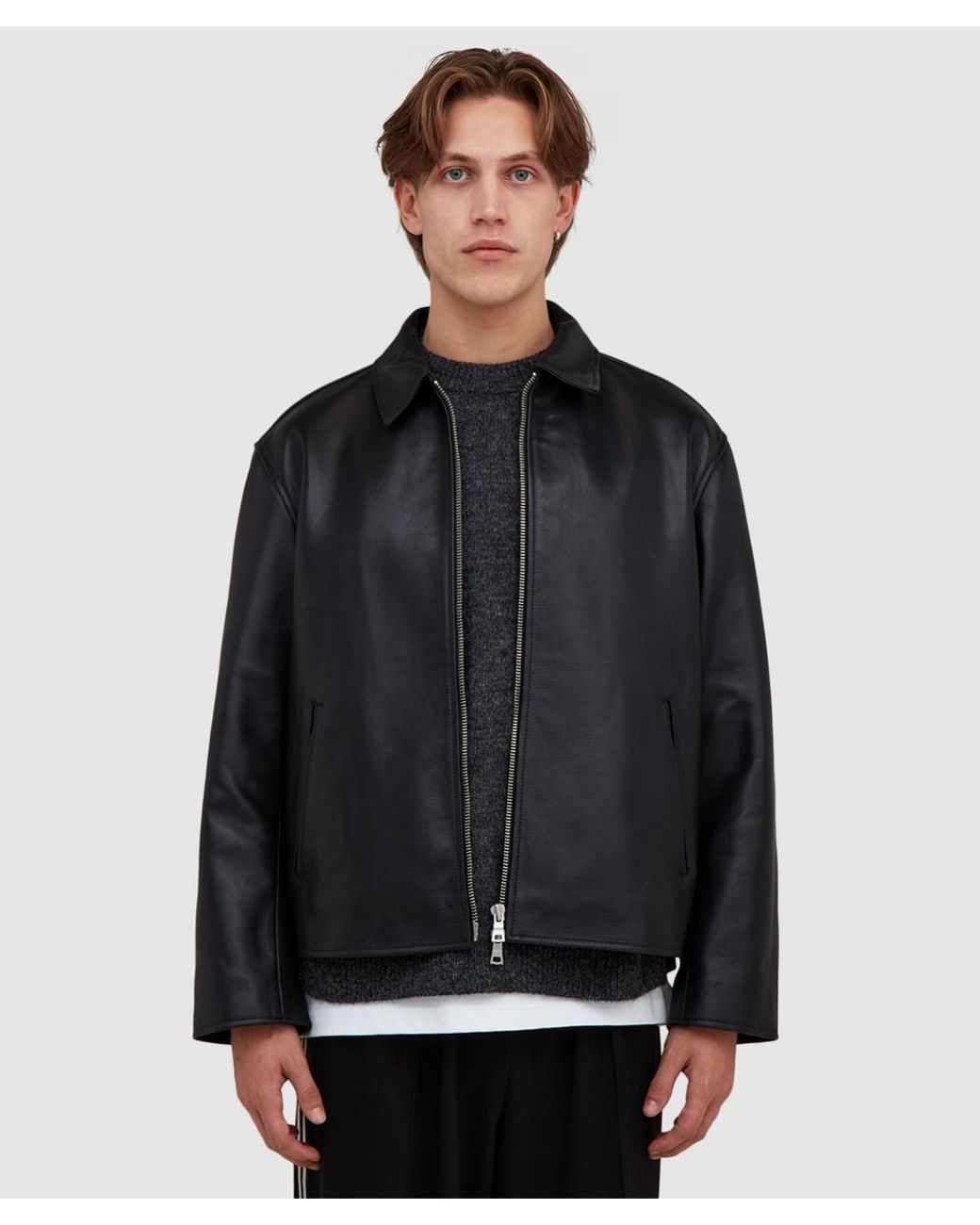 MKI Miyuki-Zoku Cropped Leather Rider Jacket in Black for Men | Lyst