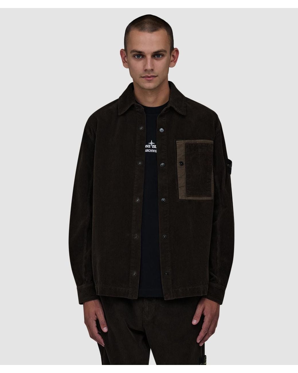 Stone Island Black Organic Cotton Corduroy 800 Shirt for men