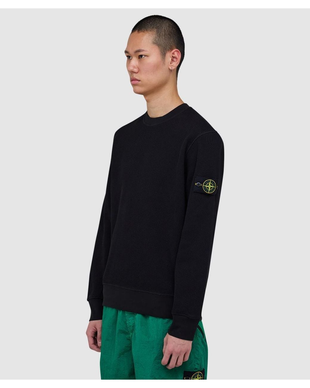 Stone Island Black Organic Cotton Waffle Fleece Sweatshirt for men