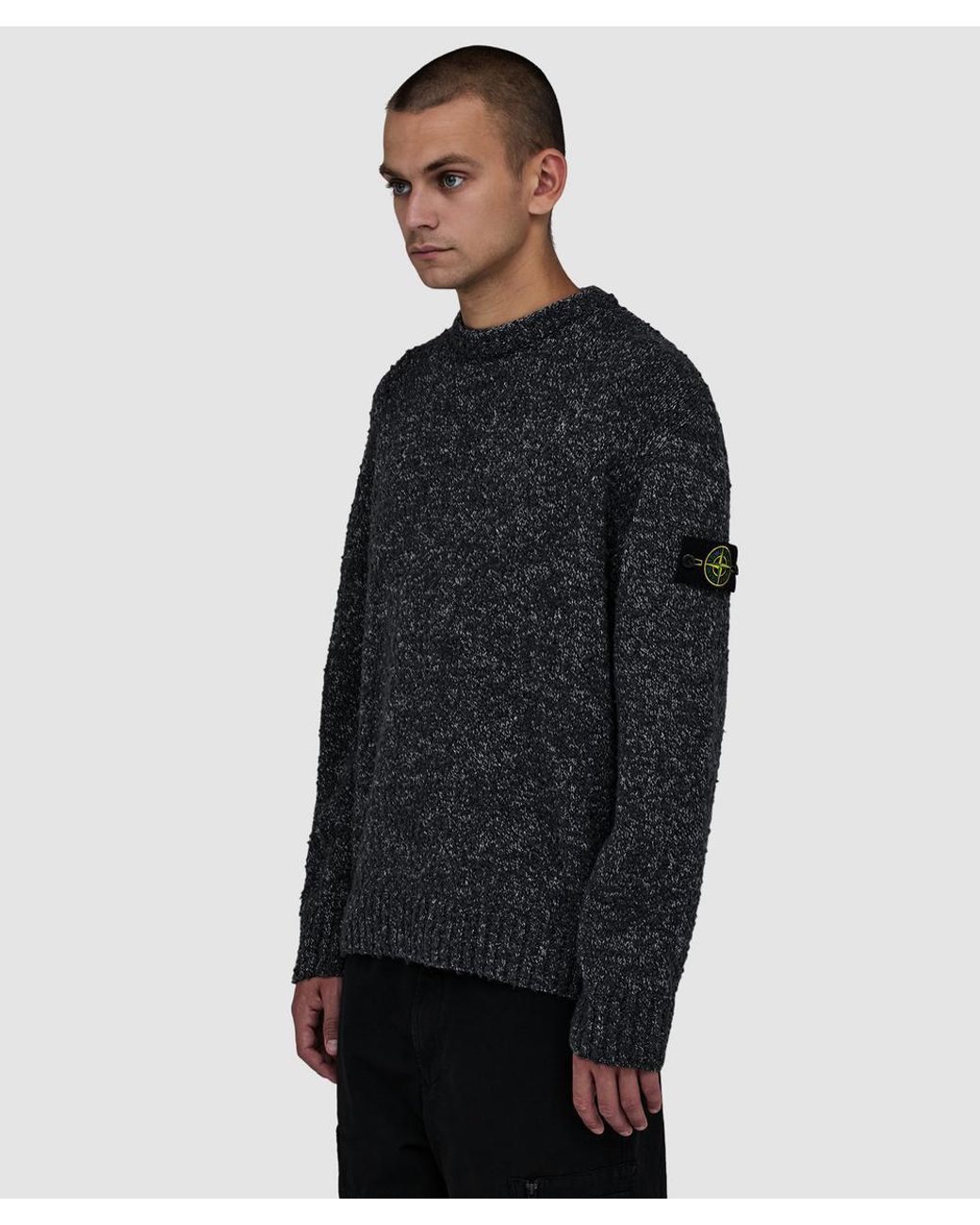 Stone Island Blue Crewneck Wool Blend Sweater for men