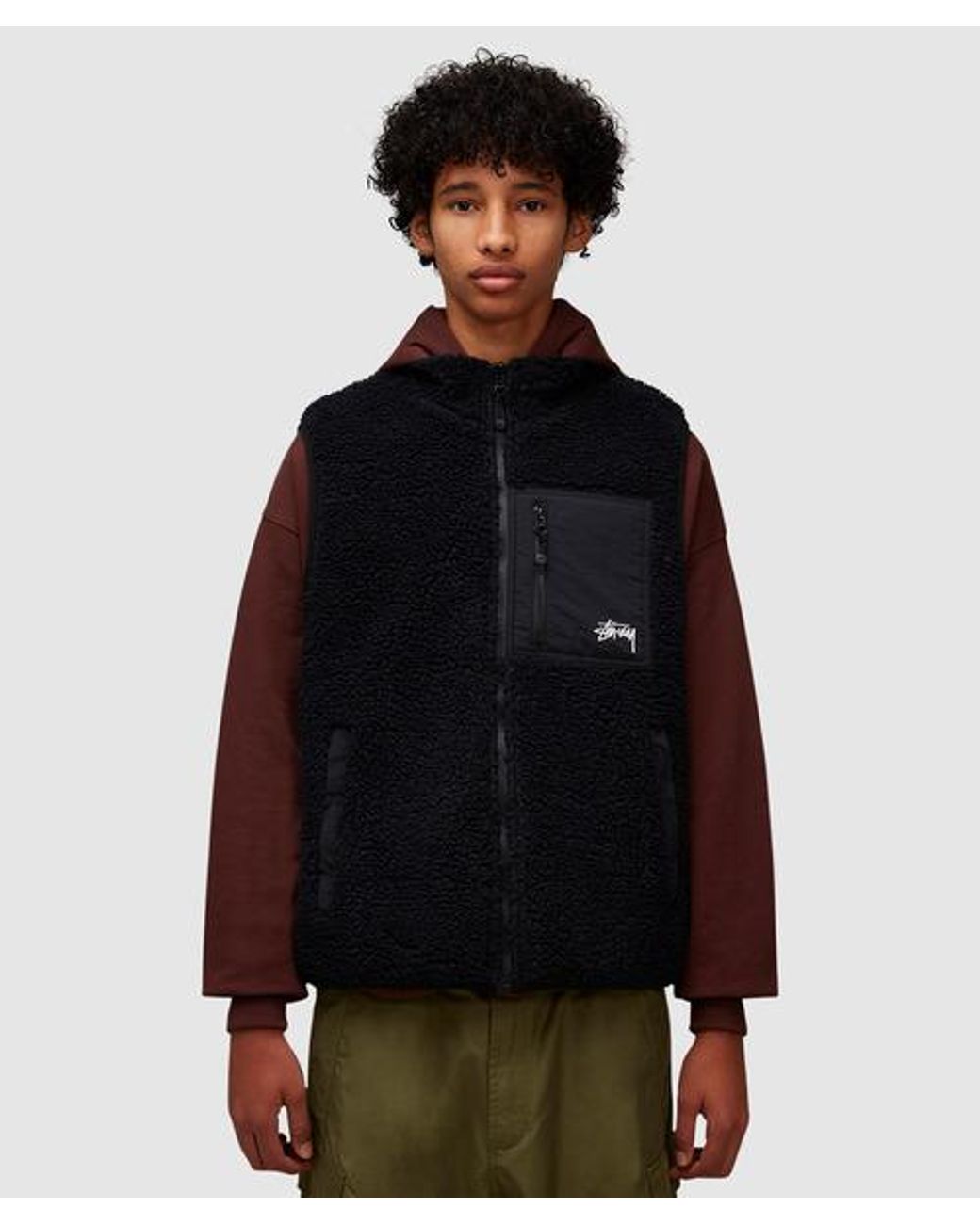 Stussy Sherpa Reversible Gilet Vest in Black for Men | Lyst