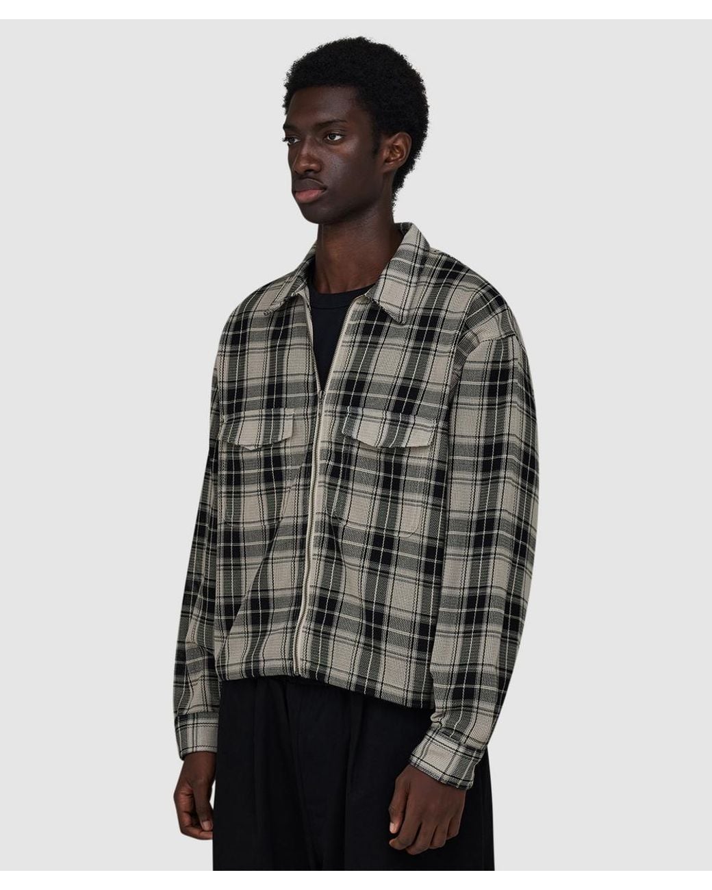 Beams Plus Black Mesh Zip Shirt (Ivory for men