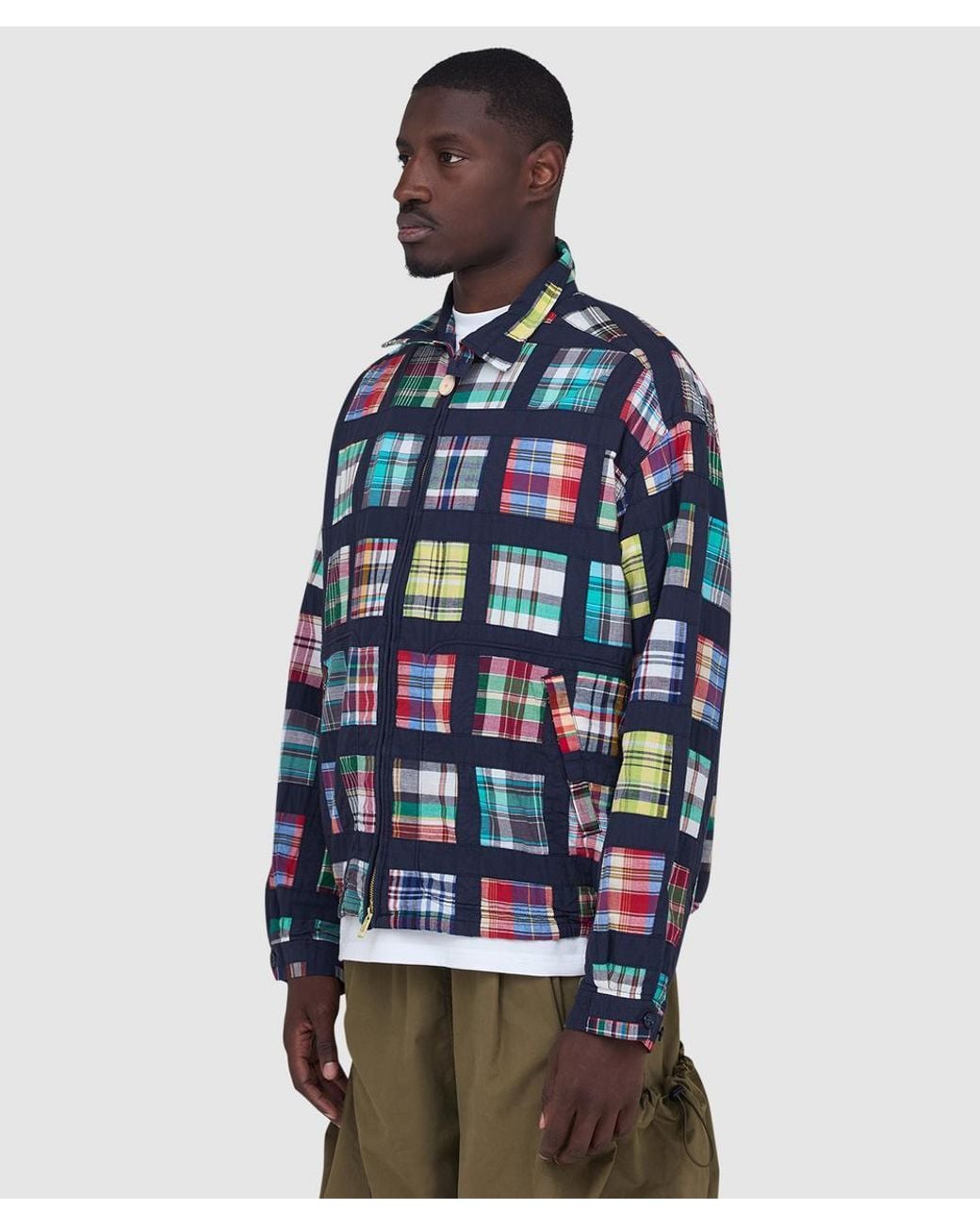 Beams Plus Blue Short Window Patchwork Madras Jacket for men