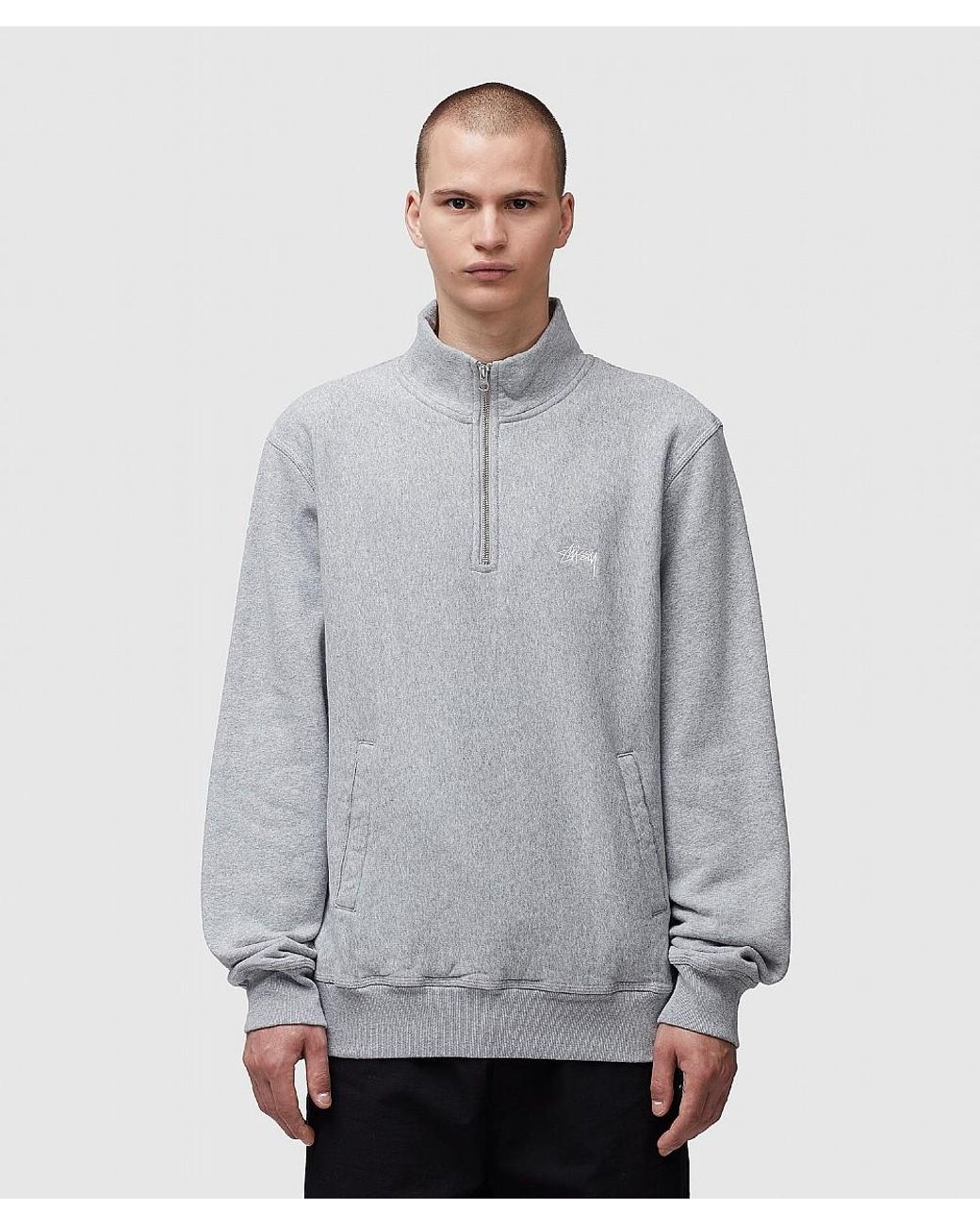 Stussy Quarter Zip Fleece Mock in Grey for Men