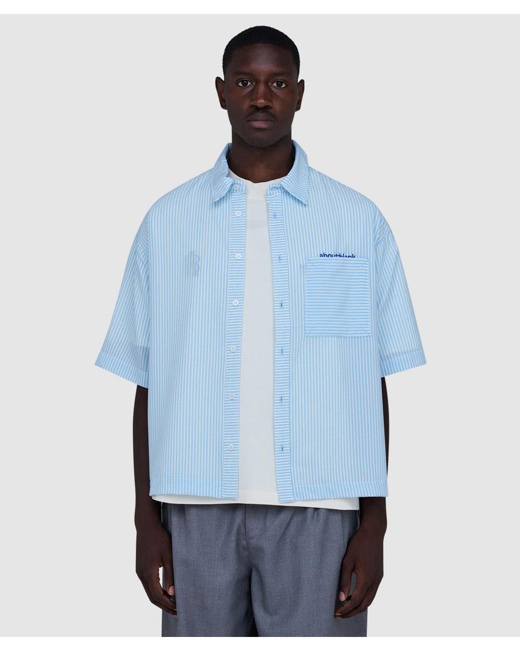 About Blank Blue Seersucker Shirt for men
