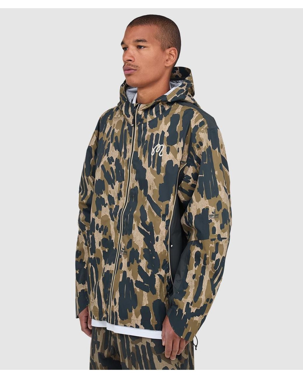 Malbon Golf Gray Tour Divot Camo Rain Jacket (Bark Camo for men