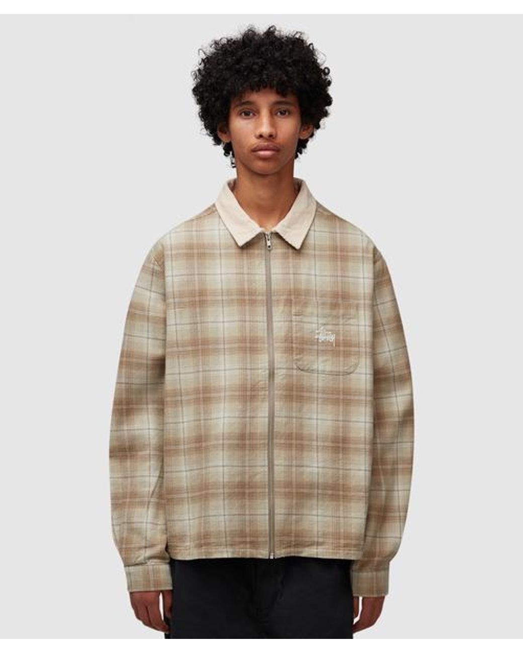 Stussy Frank Plaid Zip Shirt in Natural for Men | Lyst
