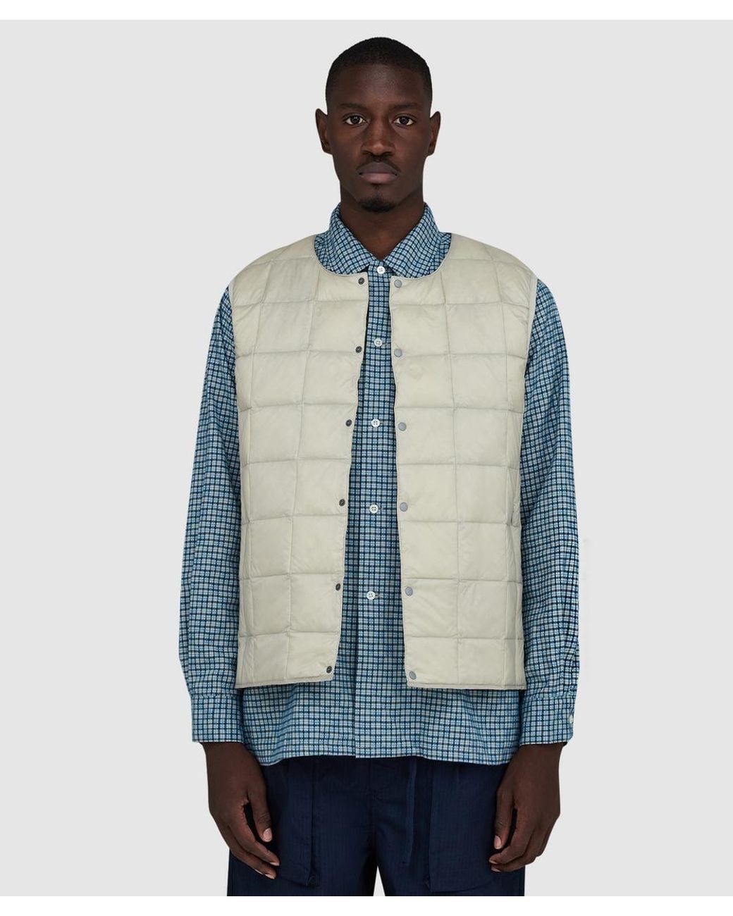 Taion Blue Crew Neck Button Down Gilet (Ice for men