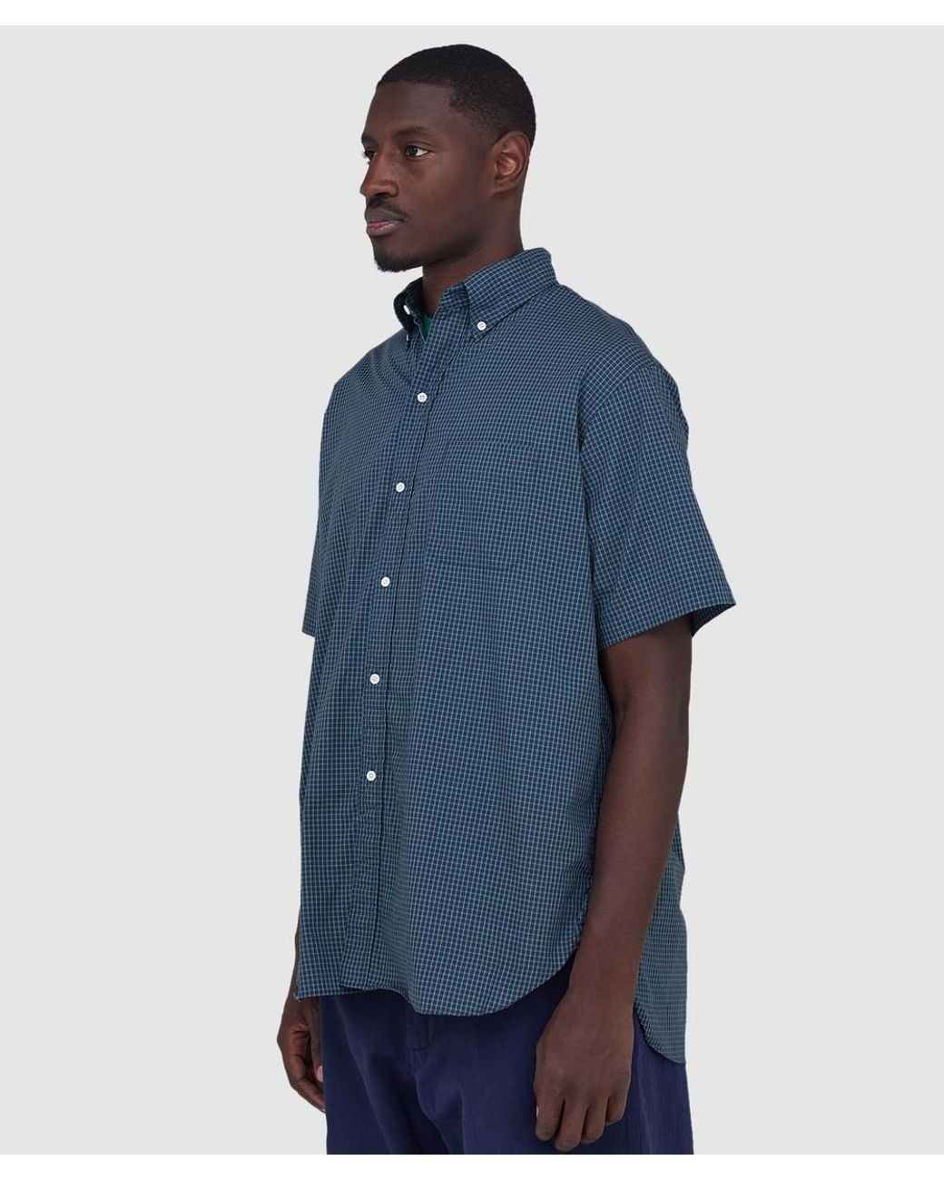 Beams Plus Blue B.D. Classic Fit Mini Plaid Shirt for men