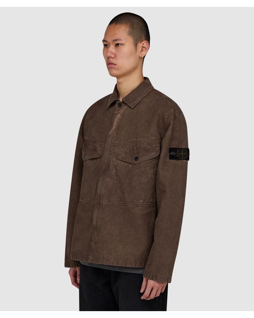 Stone Island Brown Corduroy 'Terra' Effect Overshirt for men