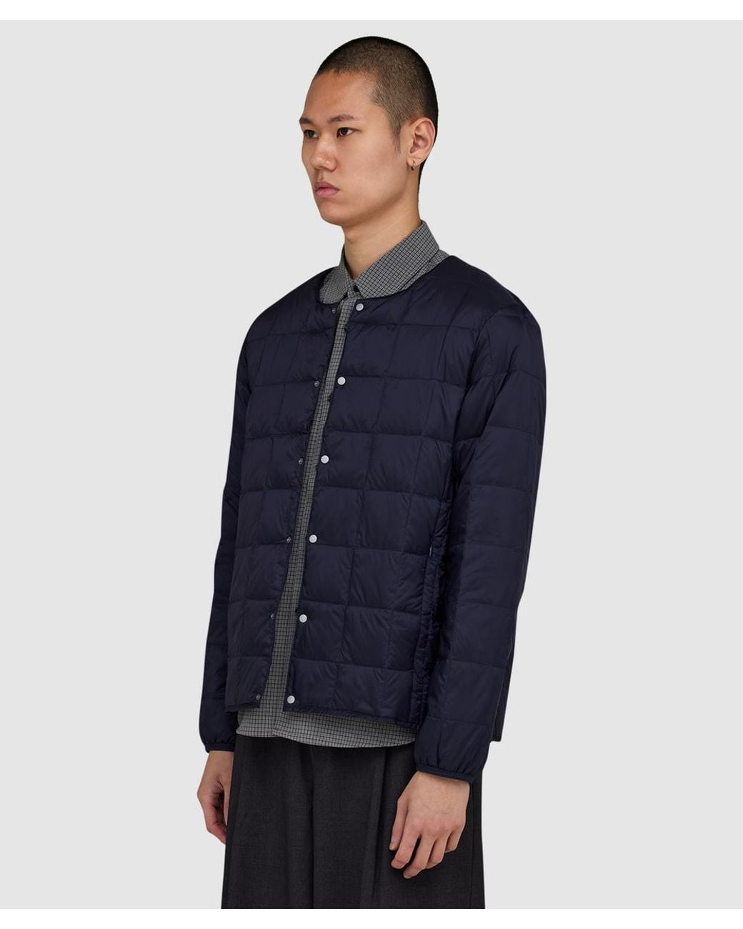 Taion Blue Crewneck Button Down Jacket for men