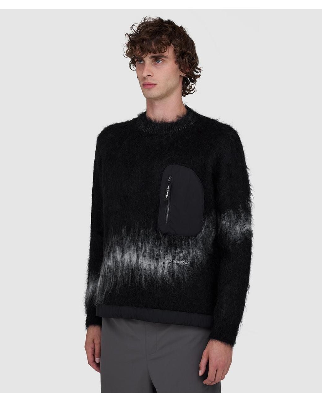 And Wander Black Jacquard Shaggy Knit Sweater for men