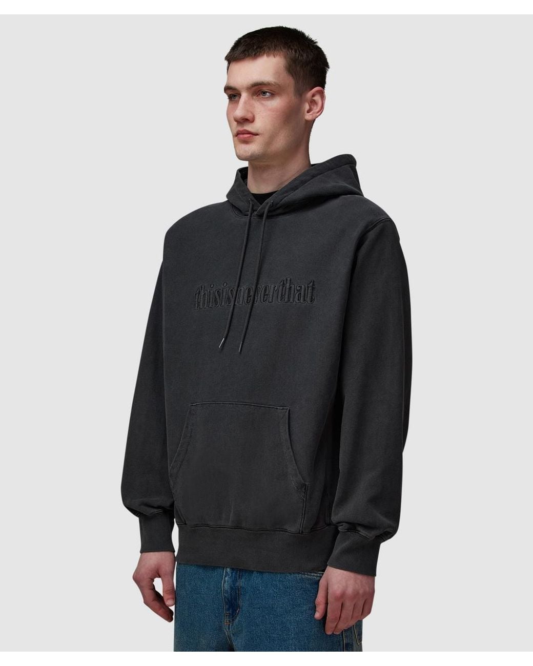 Thisisneverthat Black Overdyed Embroidered Hoodie for men