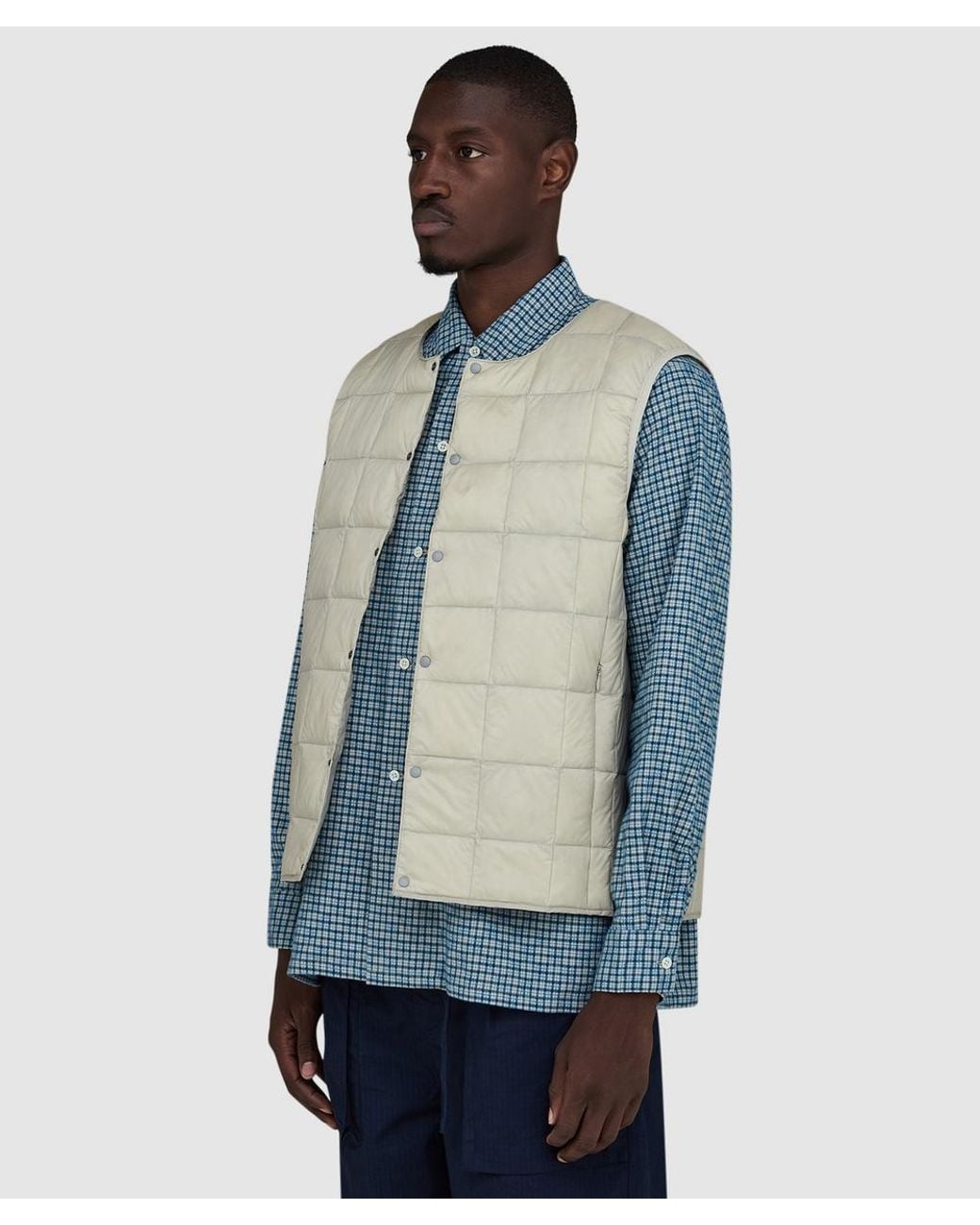 Taion Blue Crew Neck Button Down Gilet (Ice for men