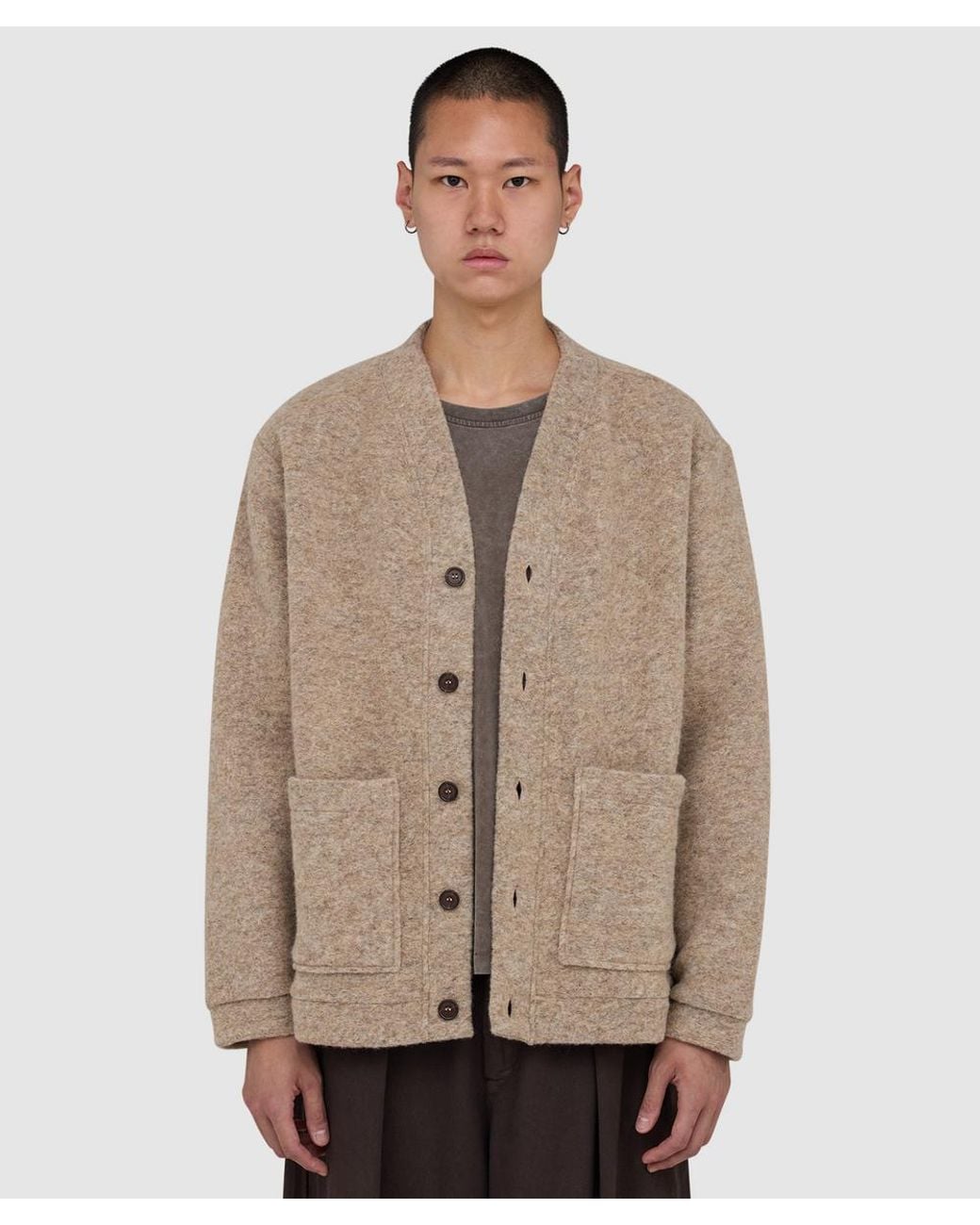 Universal Works Natural Wool Fleece Advance Cardigan (Fawn for men