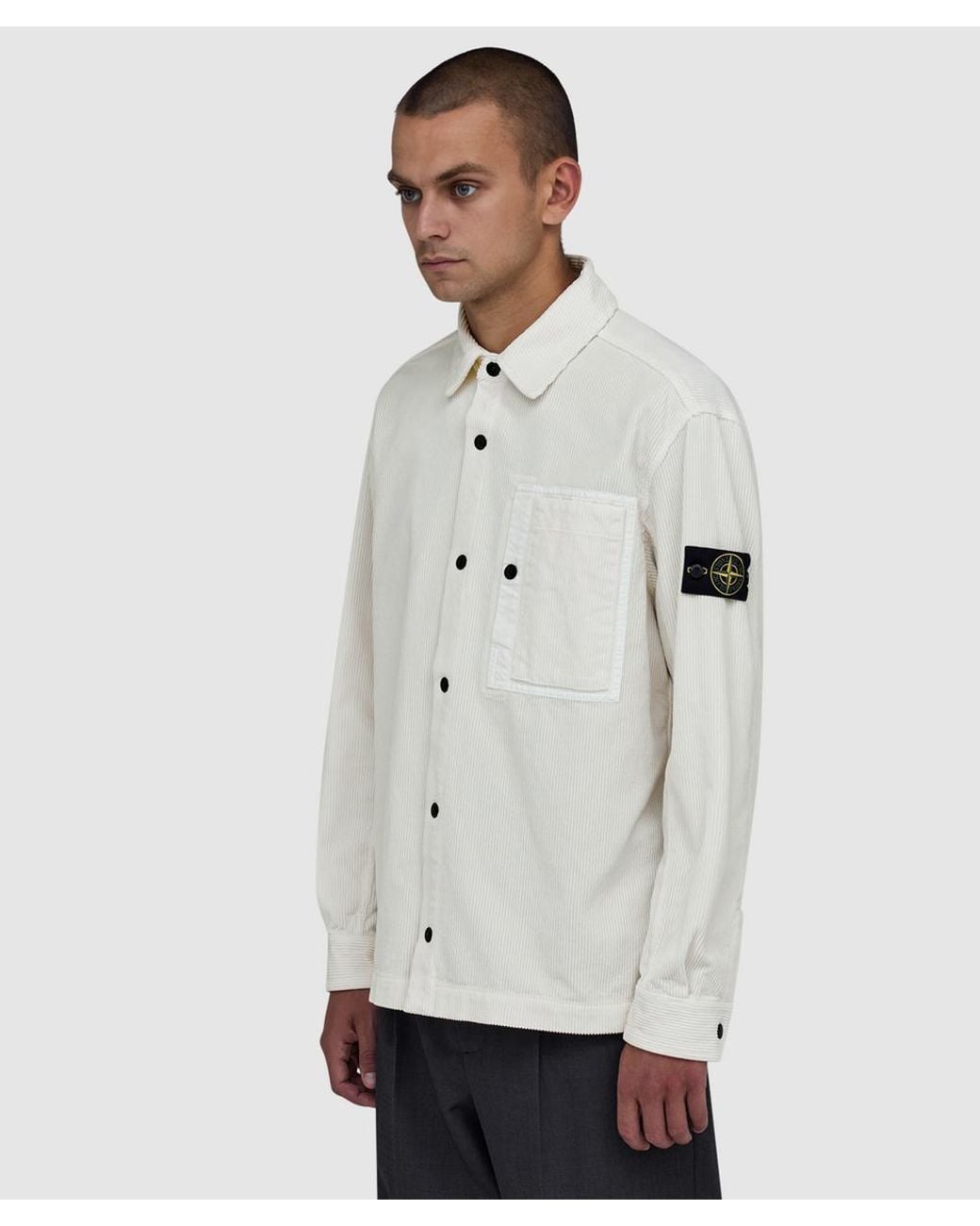 Stone Island Gray Organic Cotton Corduroy 800 Shirt for men