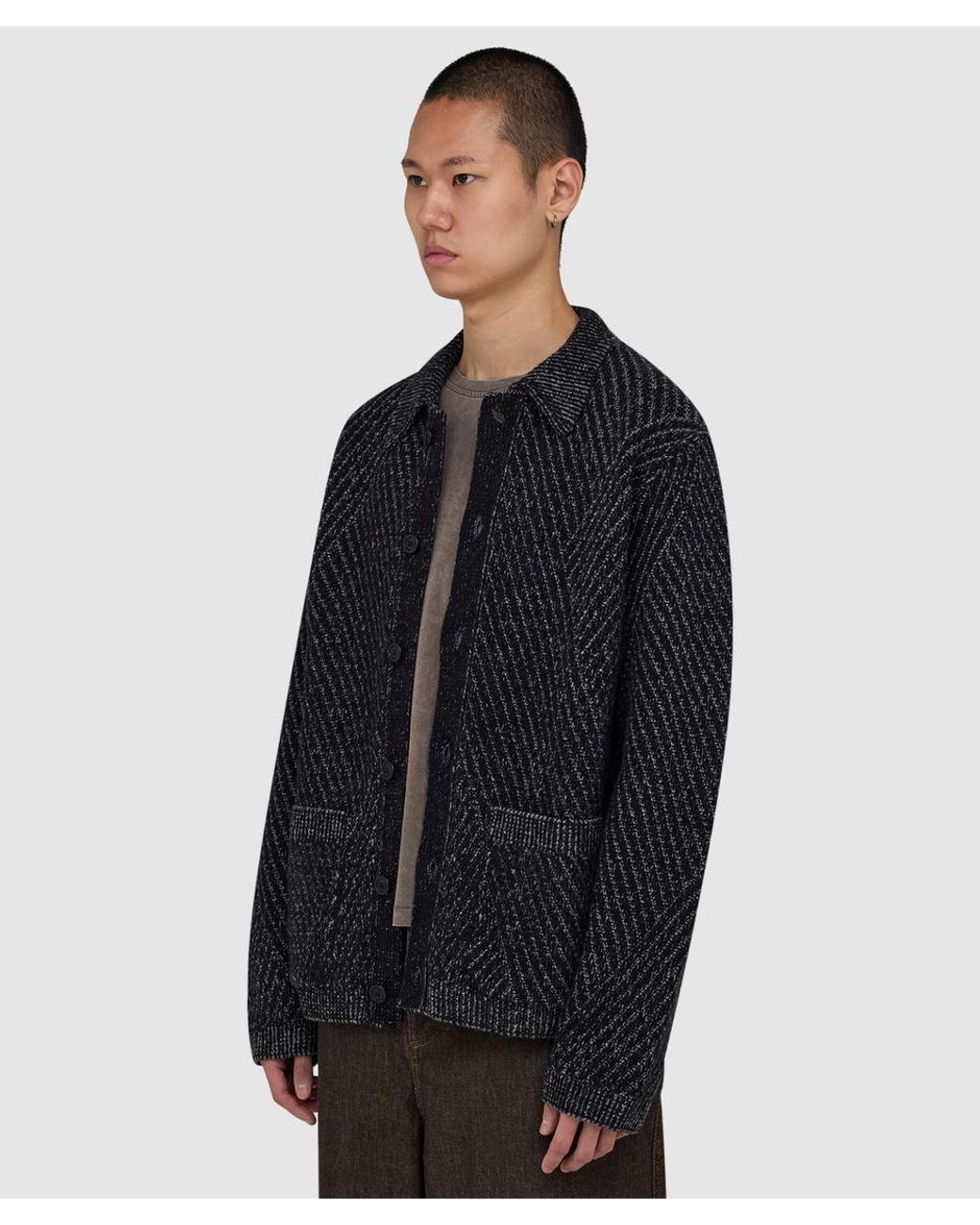 YMC Blue Baker Cardigan (Charcoal Disrupted Rib for men