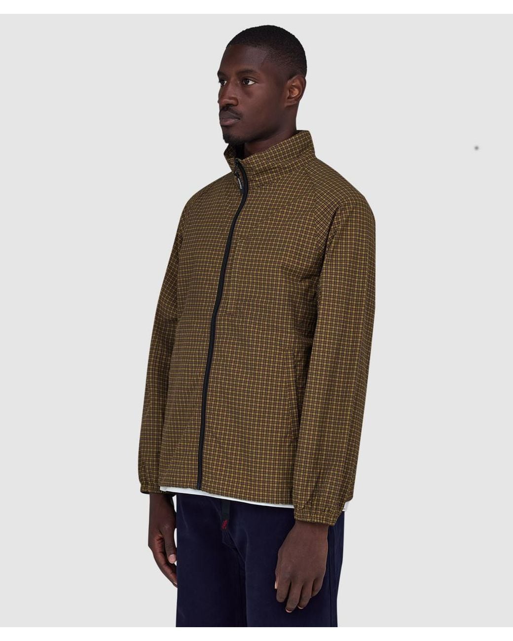 Gramicci Brown Mini Check Nylon Jacket for men