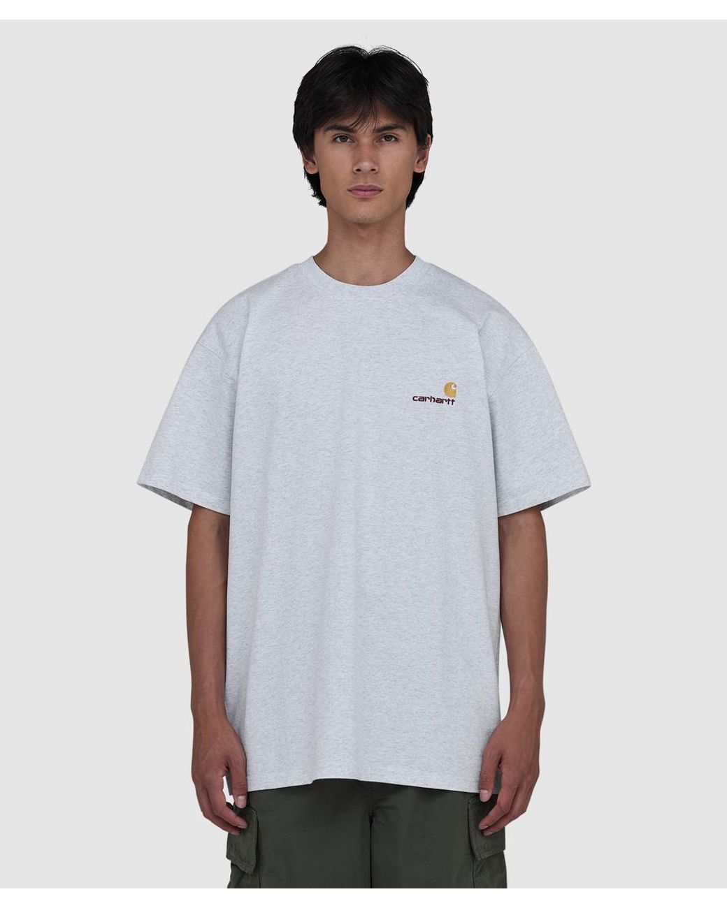 Carhartt White American Script T-Shirt (Ash Heather for men