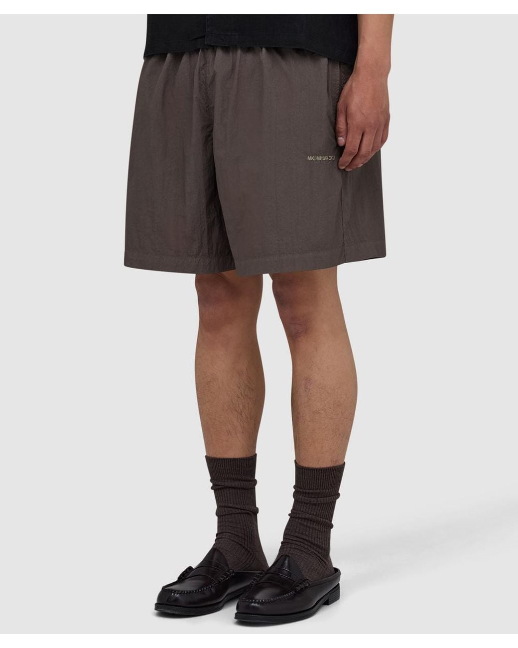 MKI Miyuki-Zoku Gray Garment Dyed Wide Leg Short (Deep Khaki for men