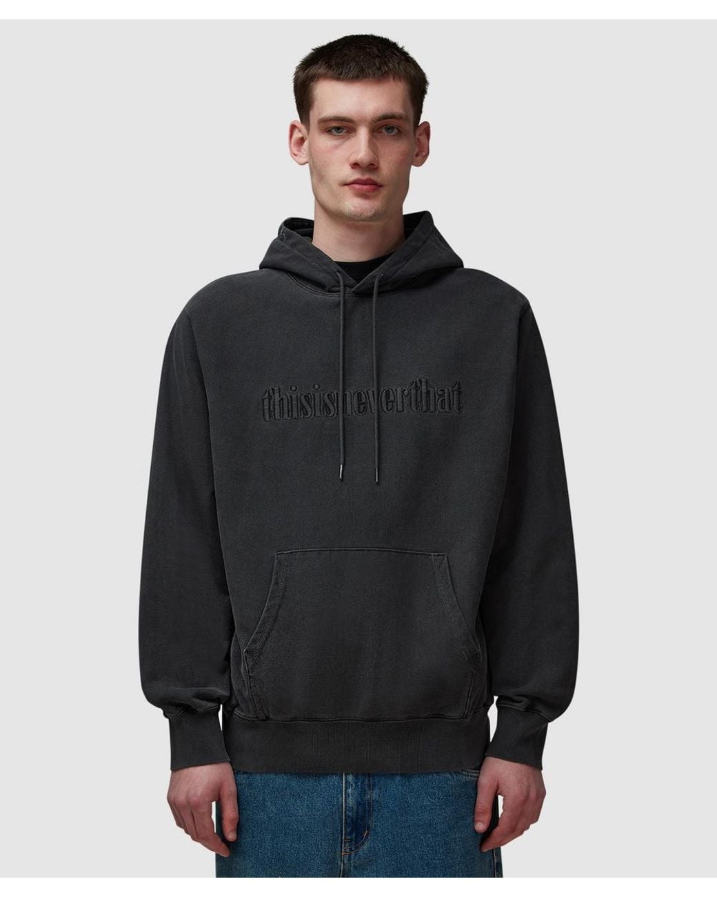 Thisisneverthat Black Overdyed Embroidered Hoodie for men