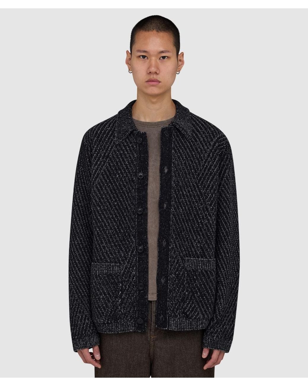 YMC Blue Baker Cardigan (Charcoal Disrupted Rib for men