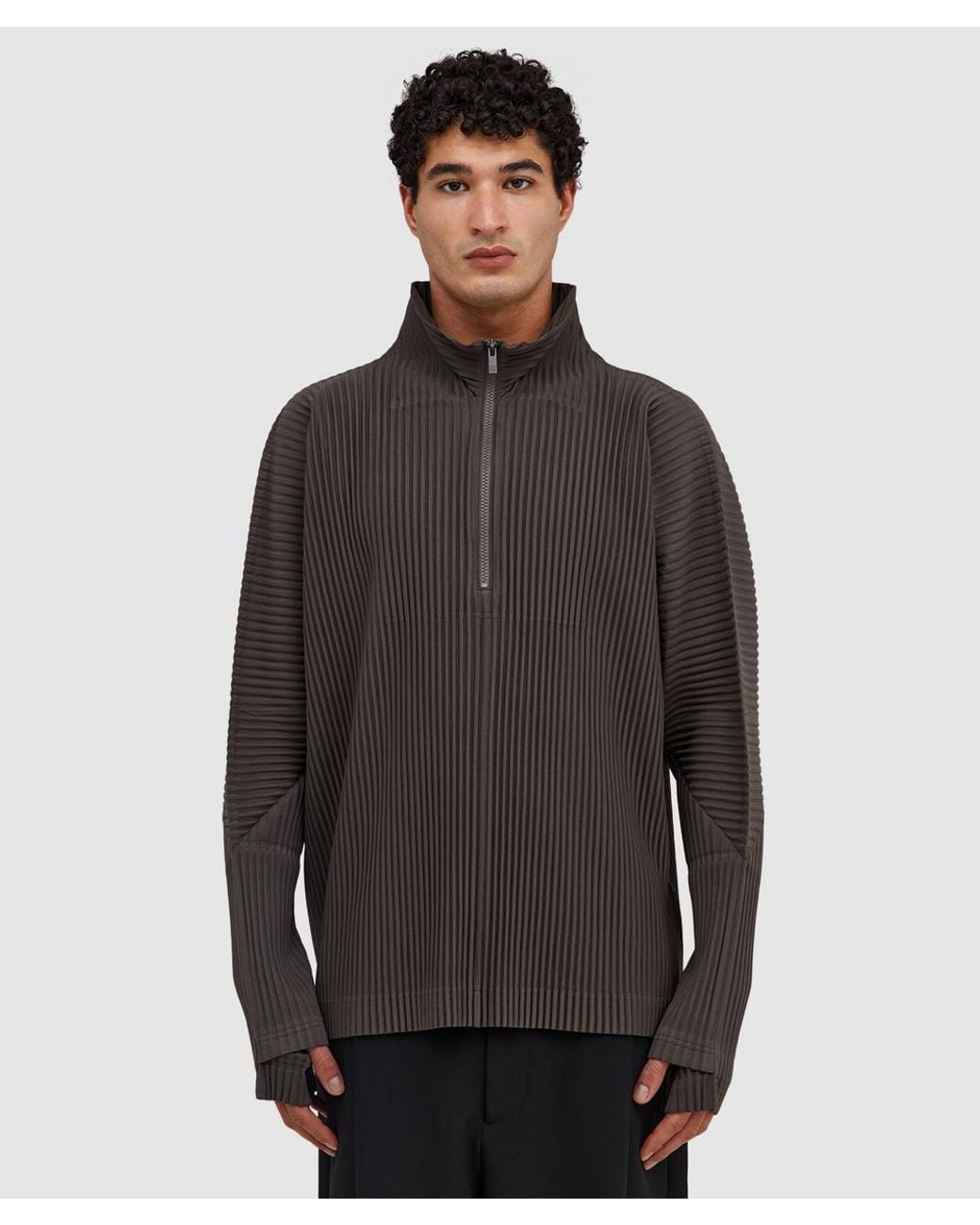 Homme Plissé Issey Miyake Pleats Quarter Zip Pullover (Mudstone in