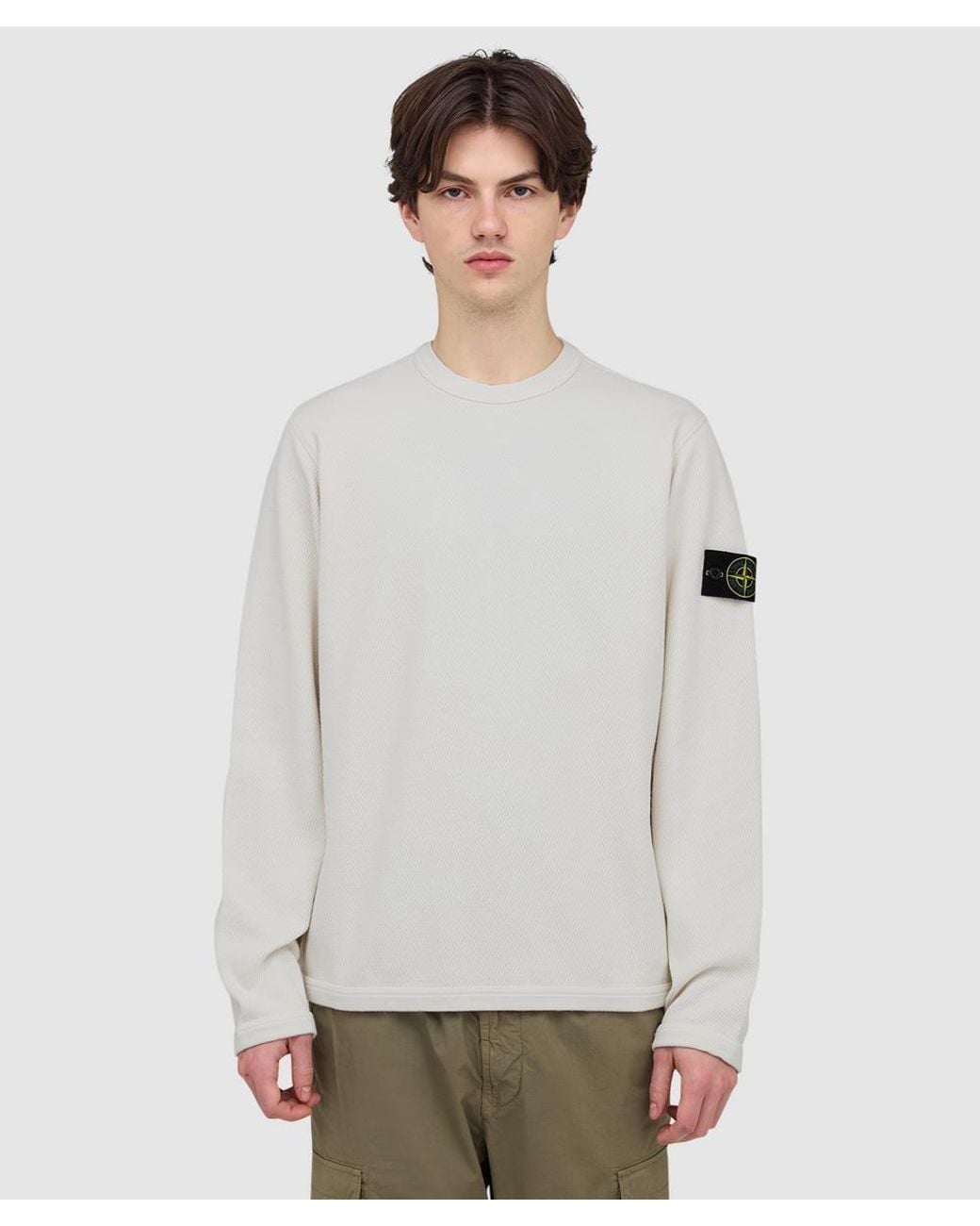 Stone Island White Mesh Stitch Fleece Sweatshirt (Ivory for men