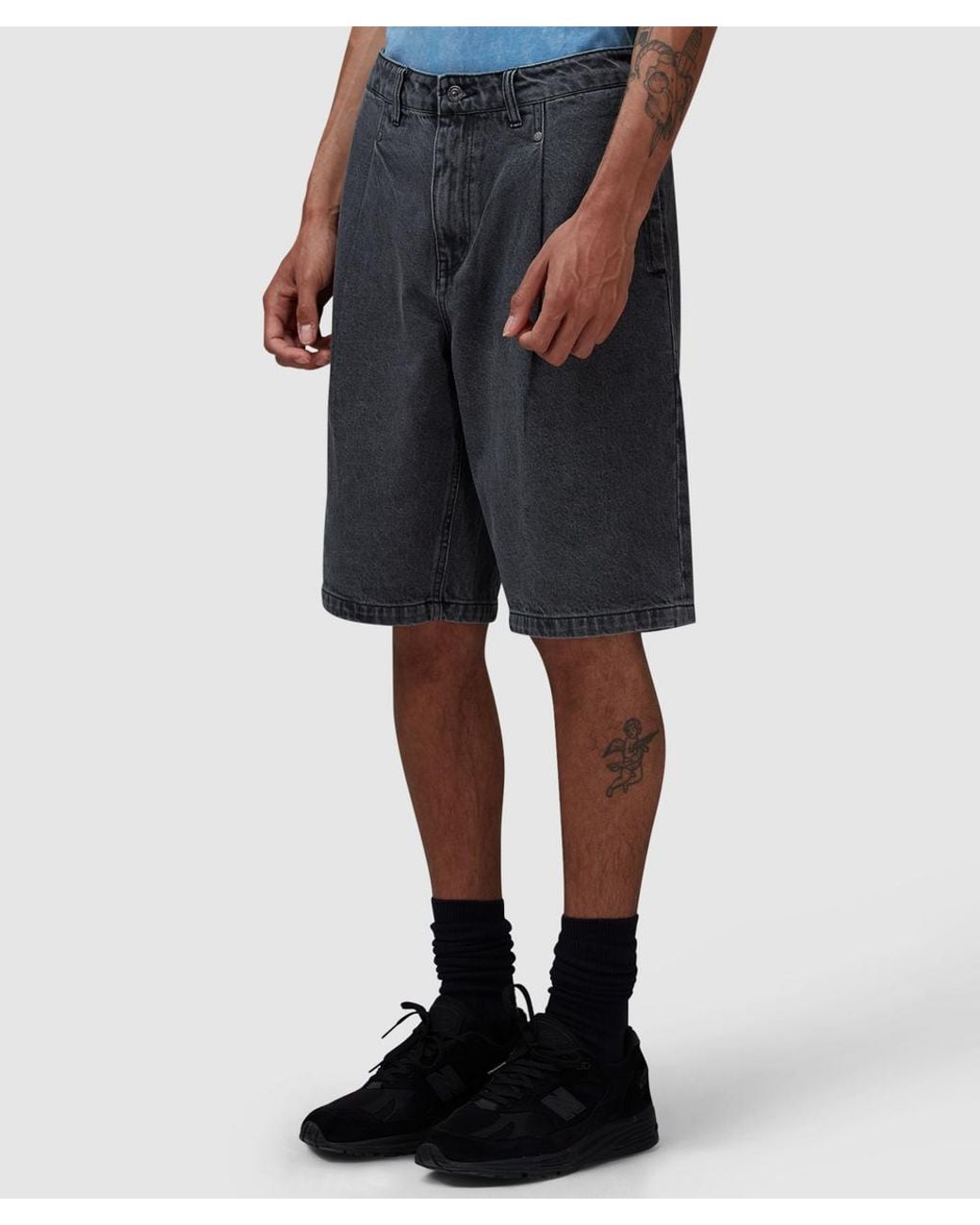 Dime Black Pleated Denim Short (Faded for men