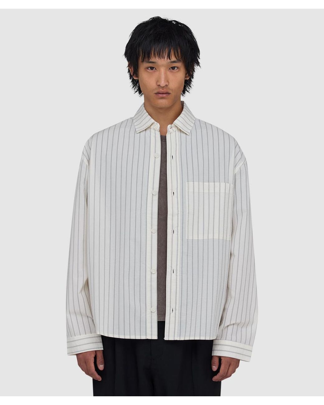 MKI Miyuki-Zoku White Seersucker Stripe Dress Shirt (Off for men