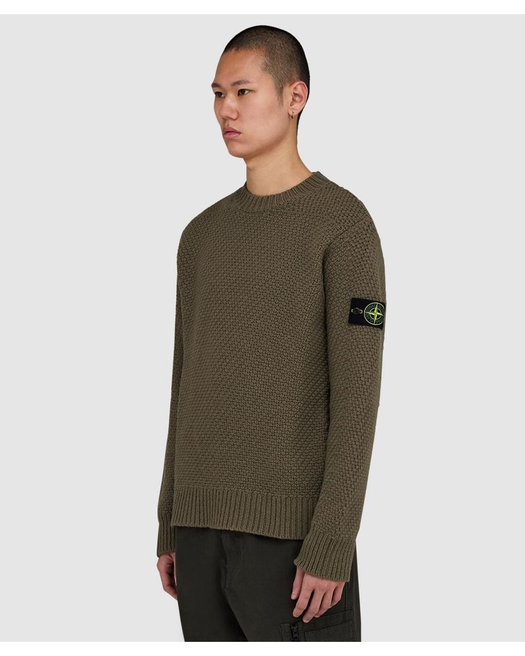 Stone Island Green Loose Fit Lambswool Sweater (Khaki for men