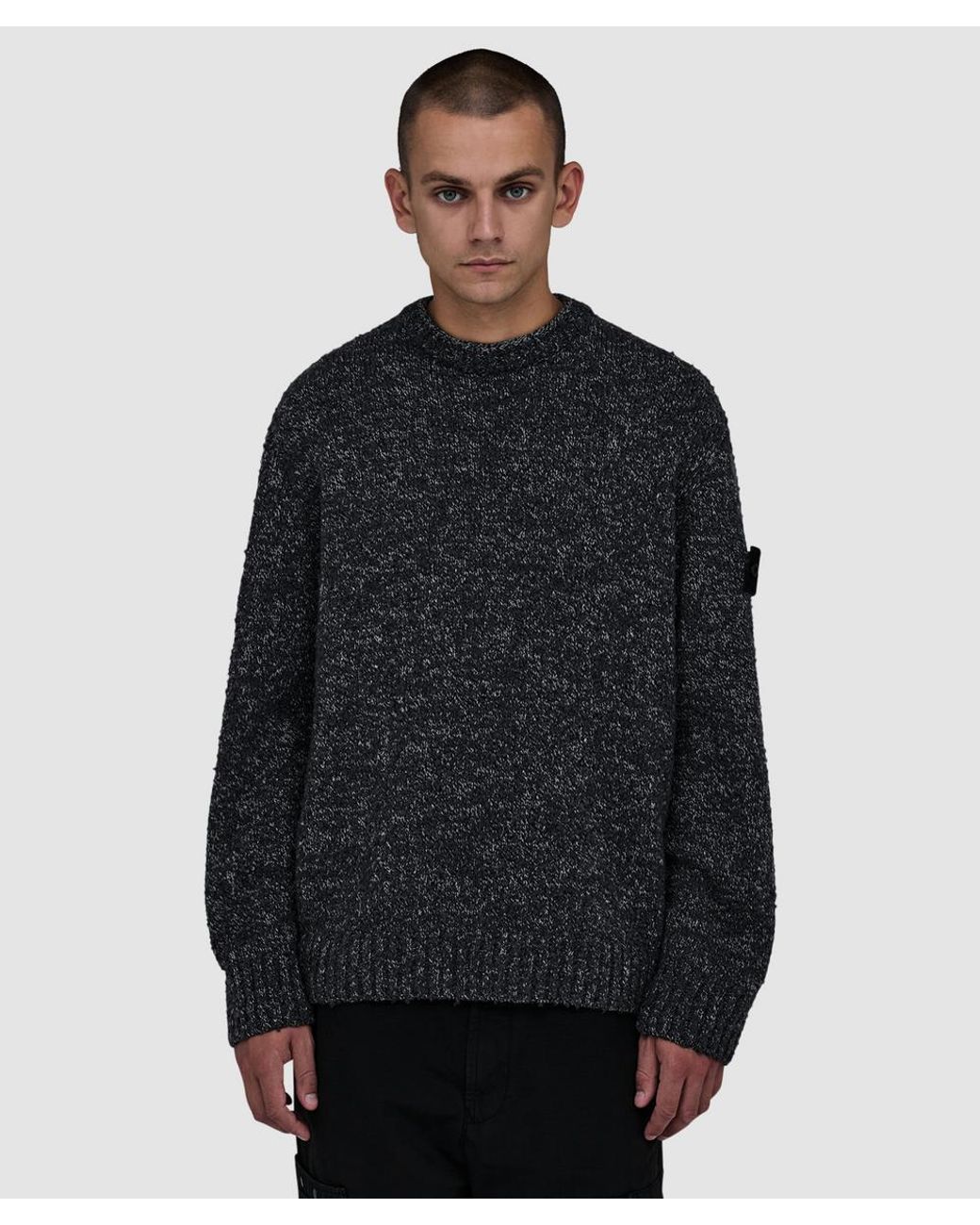 Stone Island Blue Crewneck Wool Blend Sweater for men