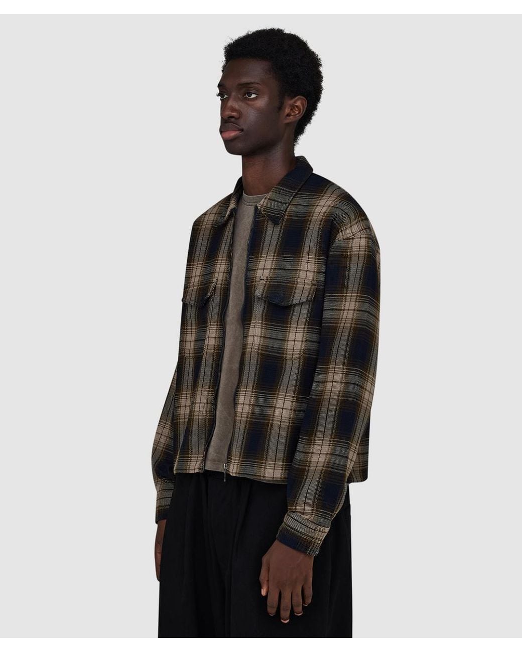 Beams Plus Black Mesh Zip Shirt for men